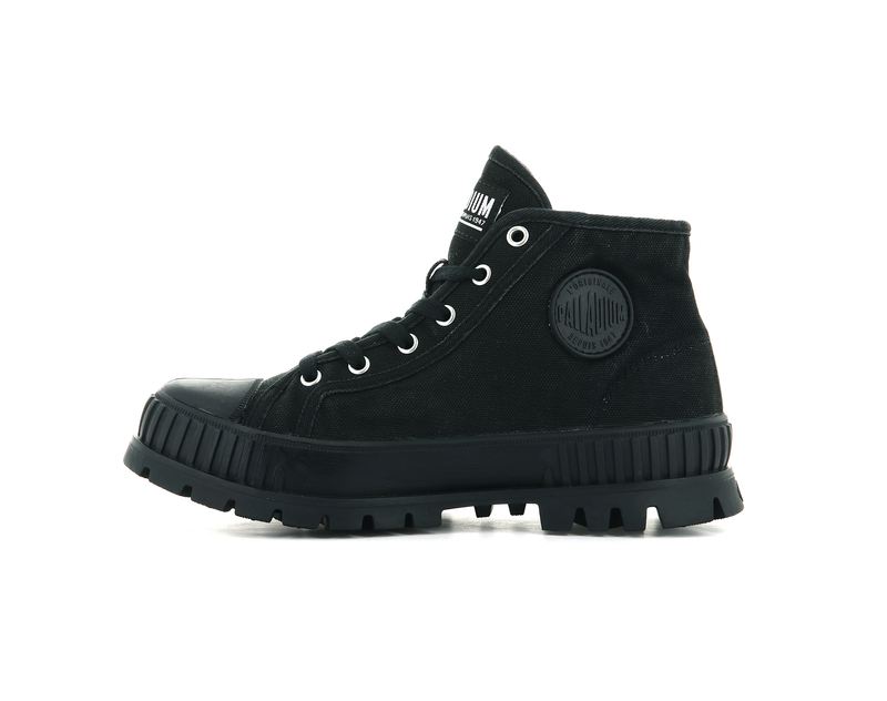 Black/Black Kids' Palladium Pallashock Mid Og High Tops | Israel  IFXCJZ-375