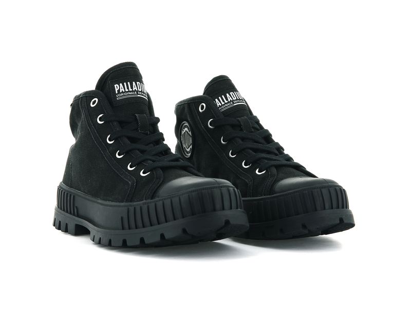 Black/Black Kids' Palladium Pallashock Mid Og High Tops | Israel  IFXCJZ-375