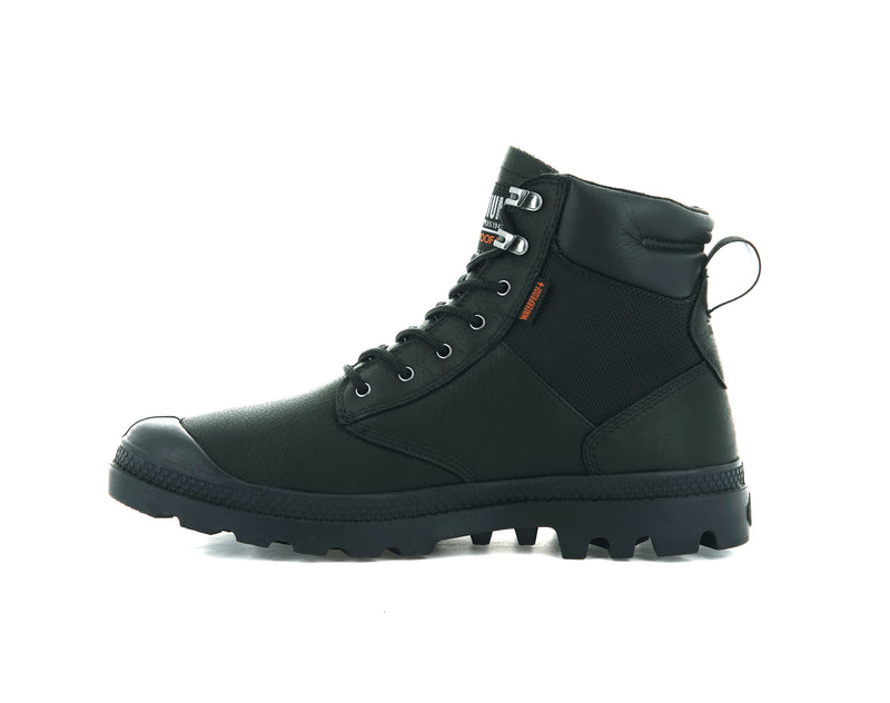 Black/Black Kids' Palladium Pampa Shield Wp+ Lth Boots | Israel  LQTOHE-756