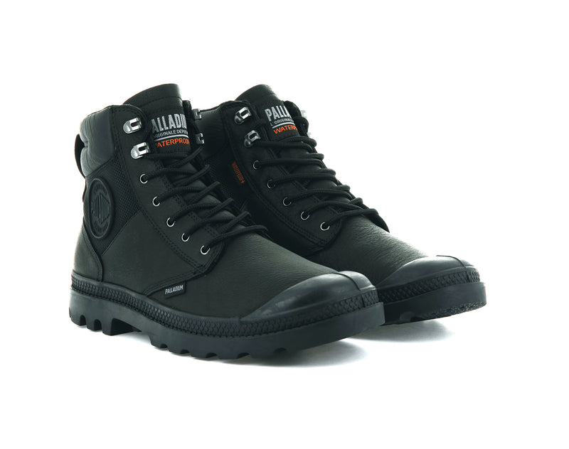 Black/Black Kids' Palladium Pampa Shield Wp+ Lth Boots | Israel  LQTOHE-756