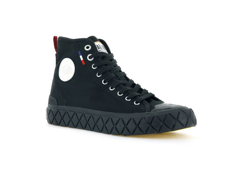 Black/Black Women's Palladium Palla Ace Canvas Mid High Tops | Israel  QENJUT-165