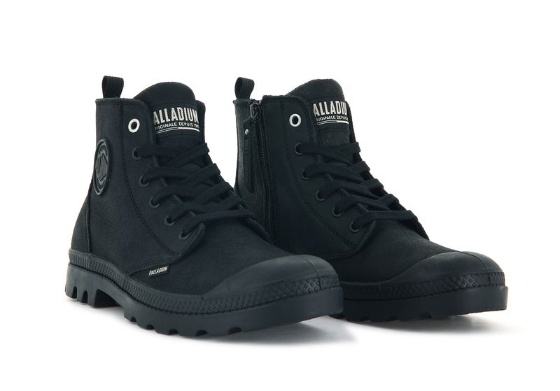 Black/Black Women's Palladium Pampa Hi Zip Sl High Tops | Israel  RVLCUS-567