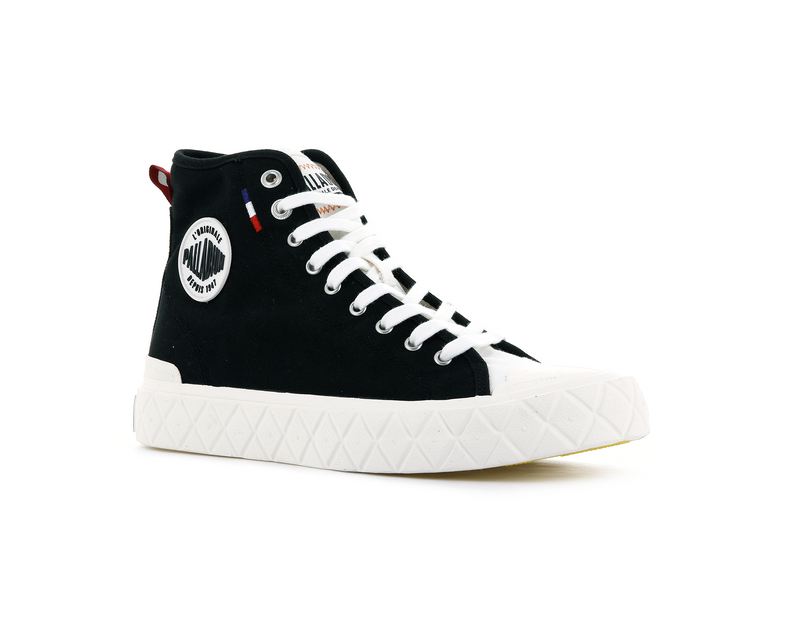 Black Men's Palladium Palla Ace Canvas Mid High Tops | Israel  RZHSTK-473