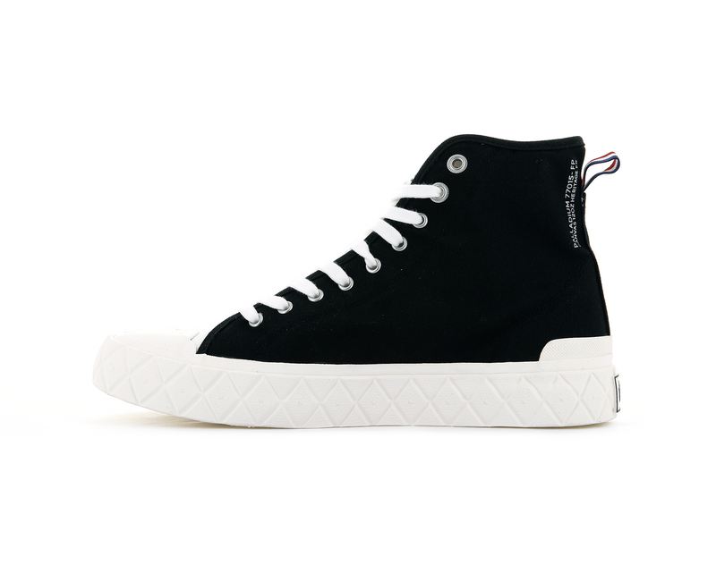 Black Men's Palladium Palla Ace Canvas Mid High Tops | Israel  RZHSTK-473