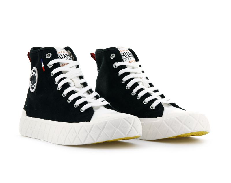 Black Men's Palladium Palla Ace Canvas Mid High Tops | Israel  RZHSTK-473