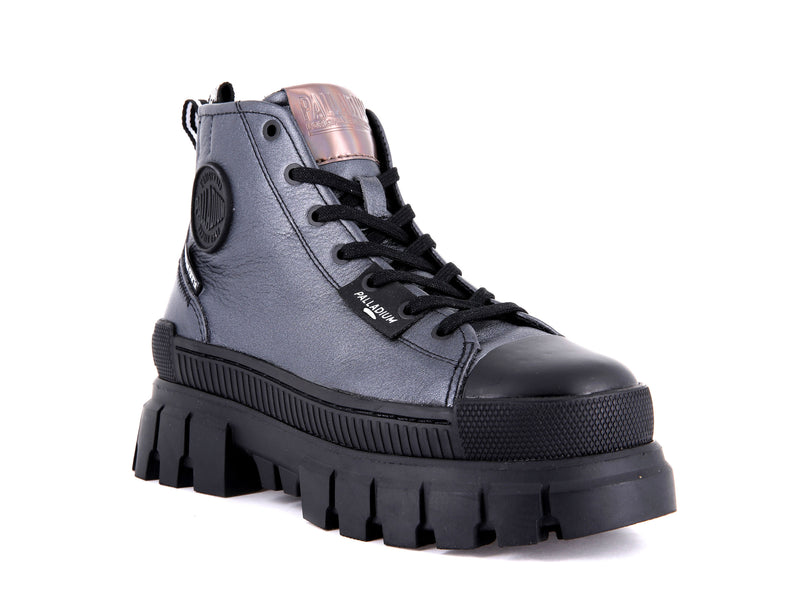 Dark Silver Women's Palladium Revolt Hi Metal High Tops | Israel  TQZUJE-691