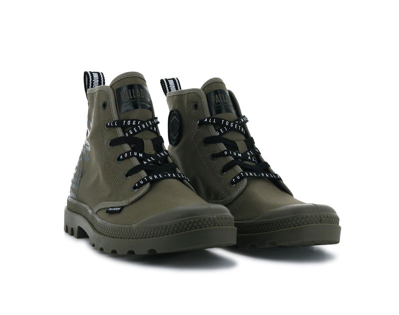 Dusky Green Kids' Palladium Pampa Hi Future Boots | Israel  NMTVQH-946