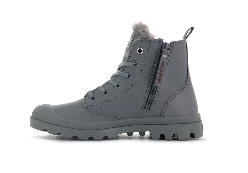 Gray Flannel Women's Palladium Pampa Hi Zip Leather S Boots | Israel  PWBGNE-218