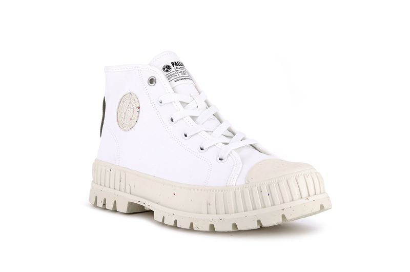 Star White Kids' Palladium Pallashock Mid Organic High Tops | Israel  RPEXUB-743