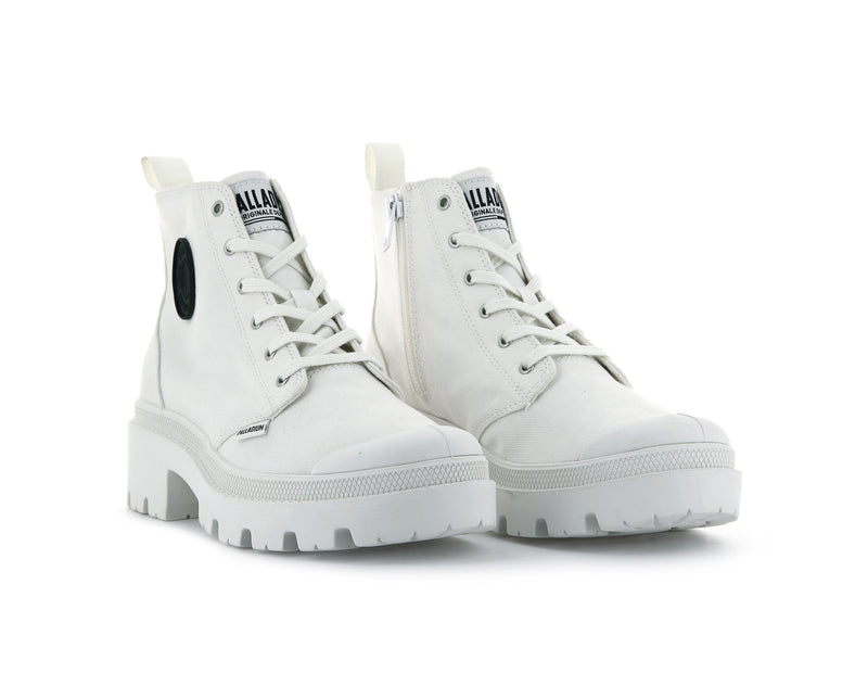 Star White Women's Palladium Pallabase Twill Boots | Israel  HBJVZQ-064