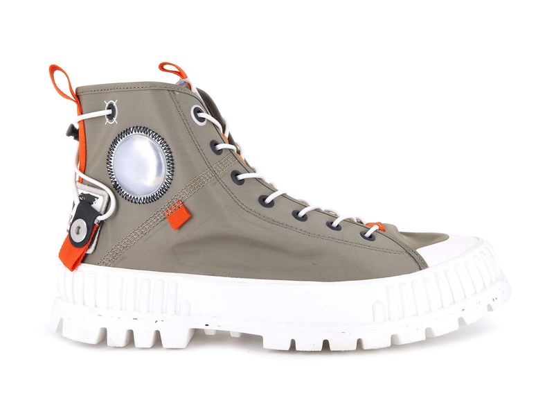 Beige Kids' Palladium Pallashock Mid Ticket To Earth High Tops | Israel XFLDCG-329