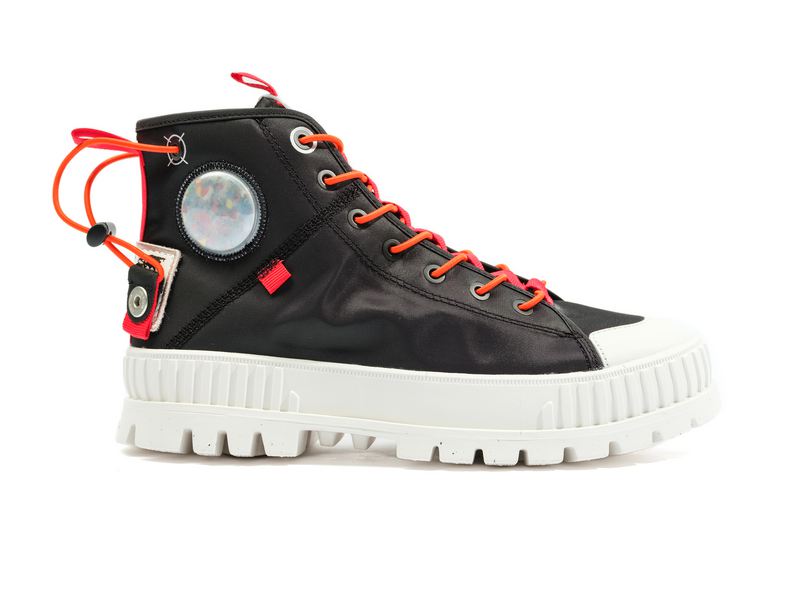 Black/Black Kids' Palladium Pallashock Mid Ticket To Earth High Tops | Israel GFCQYZ-379