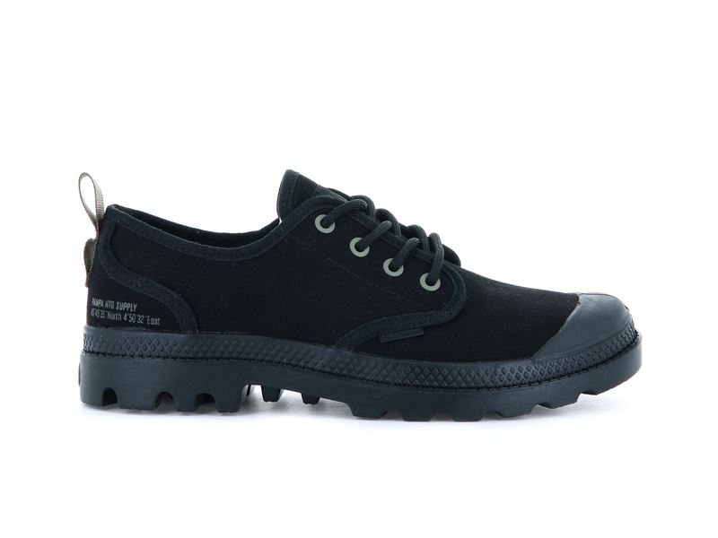 Black/Black Men's Palladium Pampa Oxford Heritage Supply Low Tops | Israel JKOFCV-086