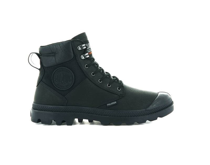 Black/Black Men's Palladium Pampa Shield Wp+ Lth High Tops | Israel MPHCWA-637