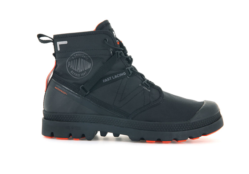 Black/Black Men's Palladium Pampa Travel Lite+ Waterproof High Tops | Israel LVWXOM-078