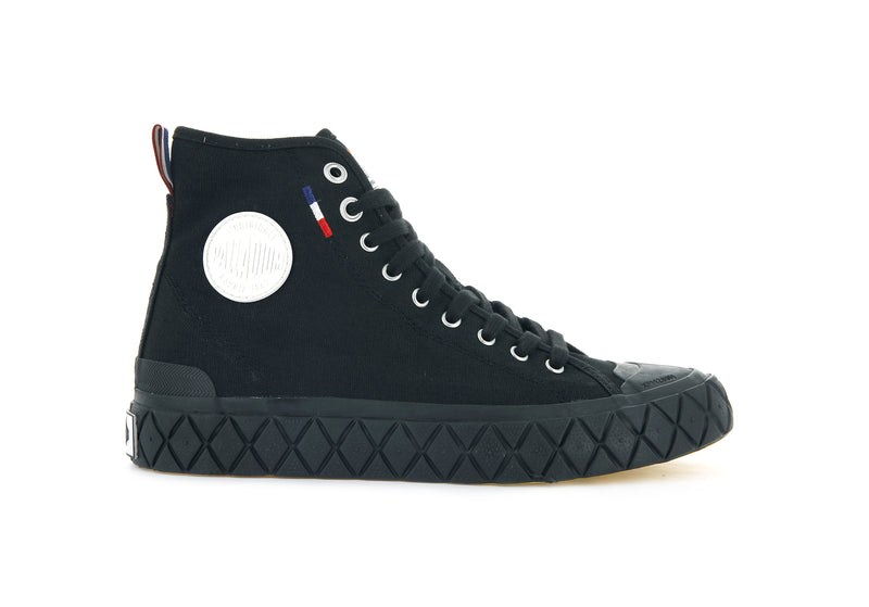 Black/Black Women's Palladium Palla Ace Canvas Mid High Tops | Israel QENJUT-165