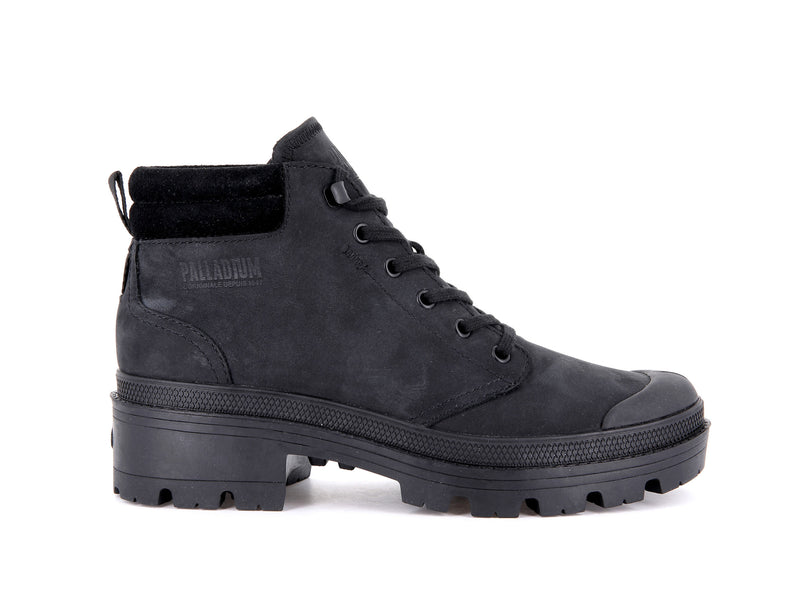 Black/Black Women's Palladium Pallabase Lo Cuff Boots | Israel EAHJLD-096