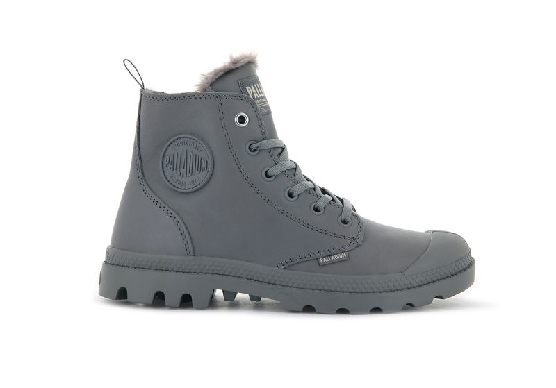 Gray Flannel Women's Palladium Pampa Hi Zip Leather S Boots | Israel PWBGNE-218