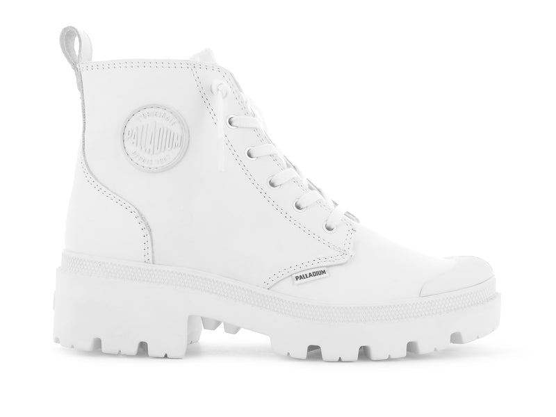 White/Black Women's Palladium Pallabase Leather Boots | Israel FSHAZL-798